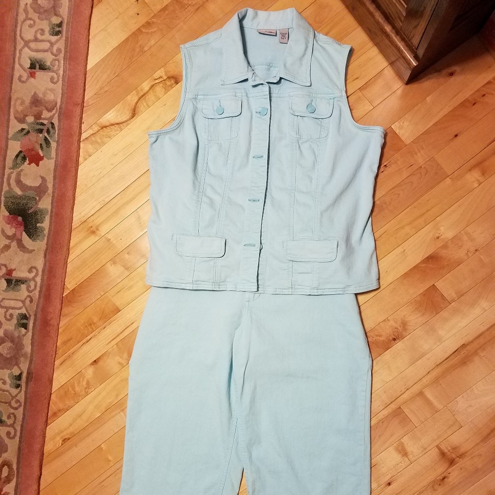 Size 16 Chico’s (3) Aqua Color Platinum jeans set